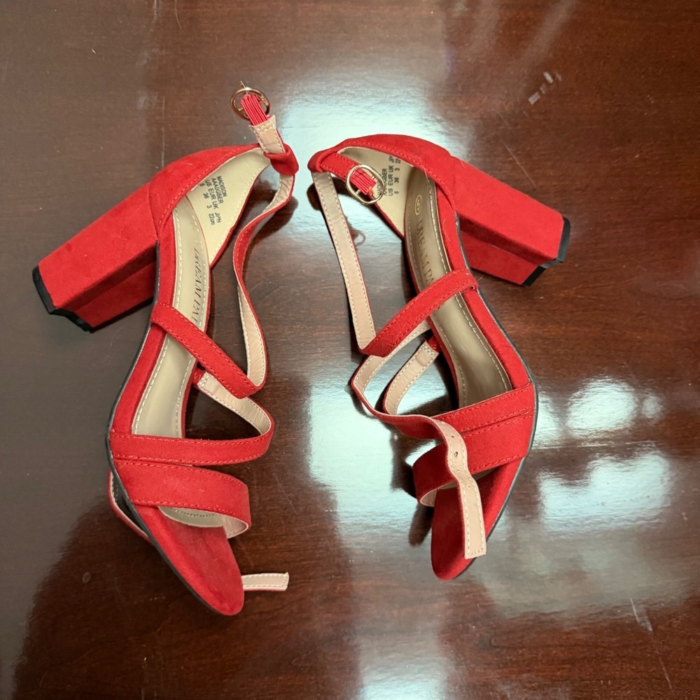 Dream Pairs Madison Red Faux Suede Strappy Block Heel Sandals Women Size 5